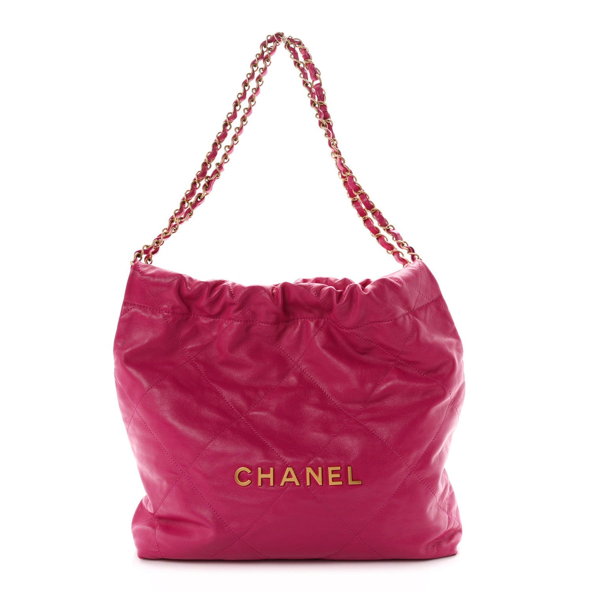 Shiny Calfskin Quilted Small Chanel 22 Fuchsia