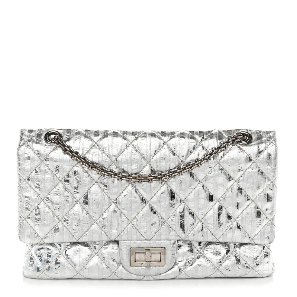Metallic Calfskin Striped 2.55 Reissue 227 Silver