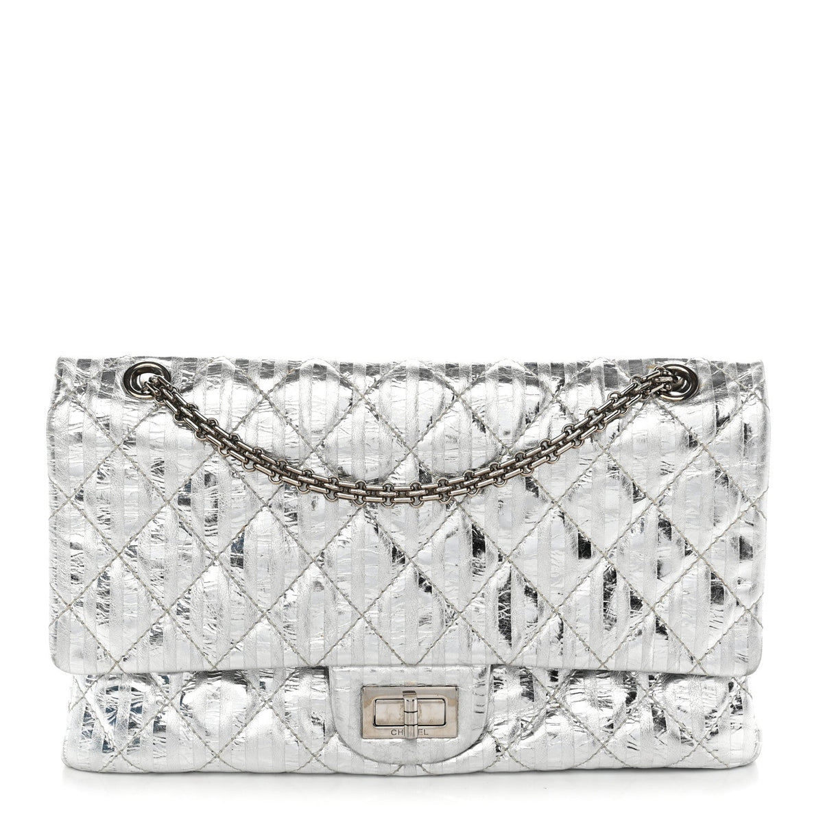 Metallic Calfskin Striped 2.55 Reissue 227 Silver