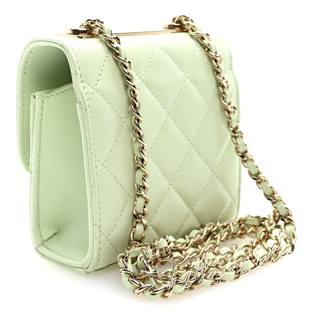 Lambskin Quilted Mini Trendy CC Chain Wallet Light Green