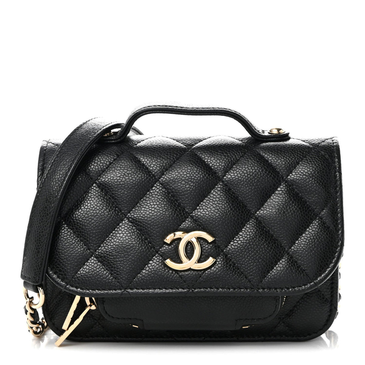 Caviar Quilted Business Affinity Clutch With Chain Black
