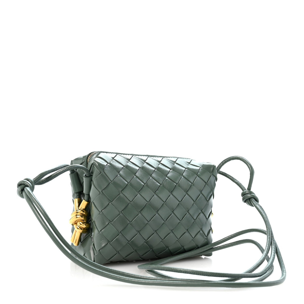 Polished Nappa Intrecciato Knot Mini Loop Camera Bag Aloe