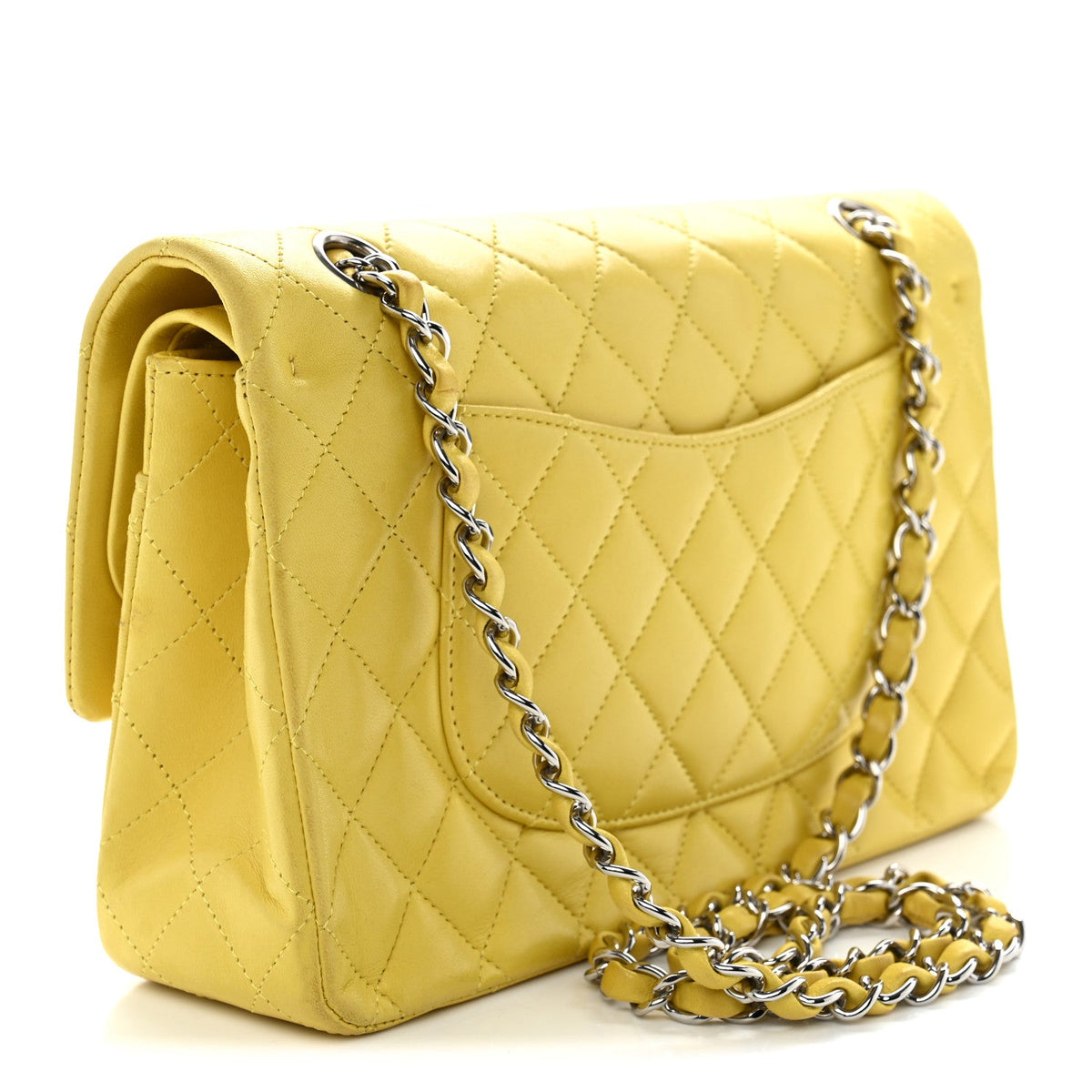 Lambskin Quilted Medium Double Flap Yellow
