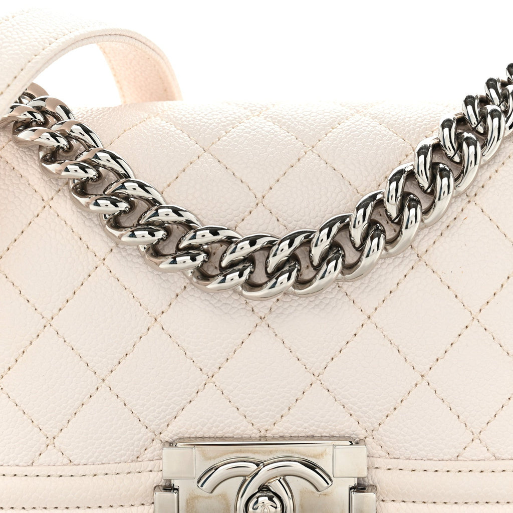 Caviar Quilted Small Boy Flap White