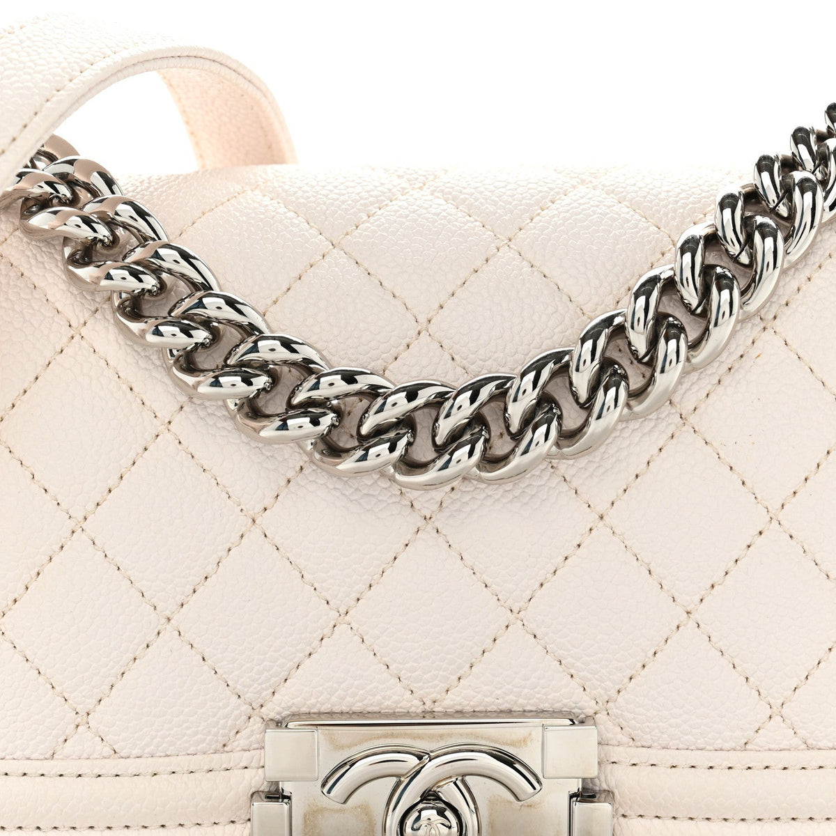 Caviar Quilted Small Boy Flap White