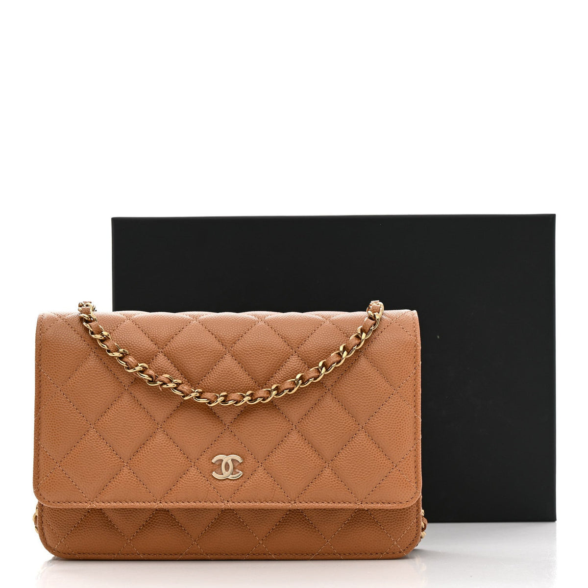 Caviar Quilted Wallet on Chain WOC Dark Beige