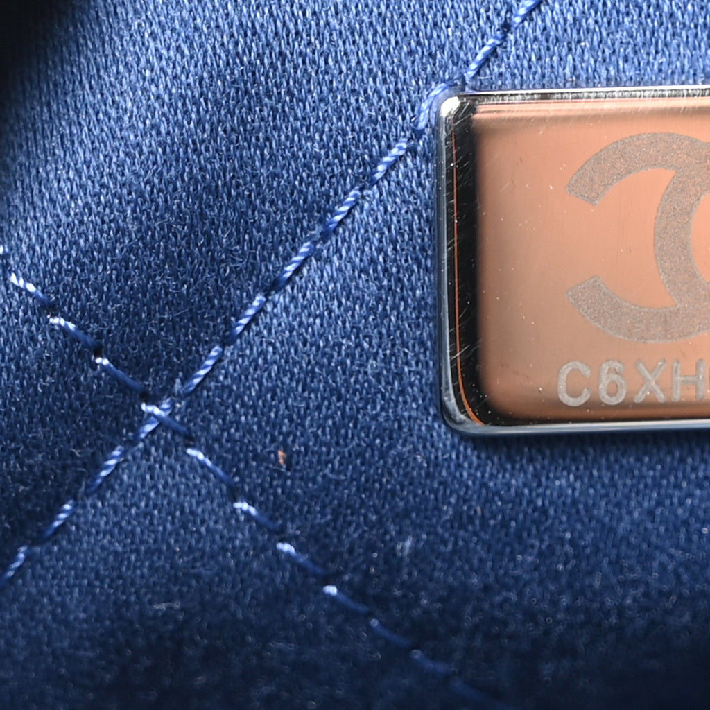 Washed Denim Quilted Studded Small Chanel 22 Blue