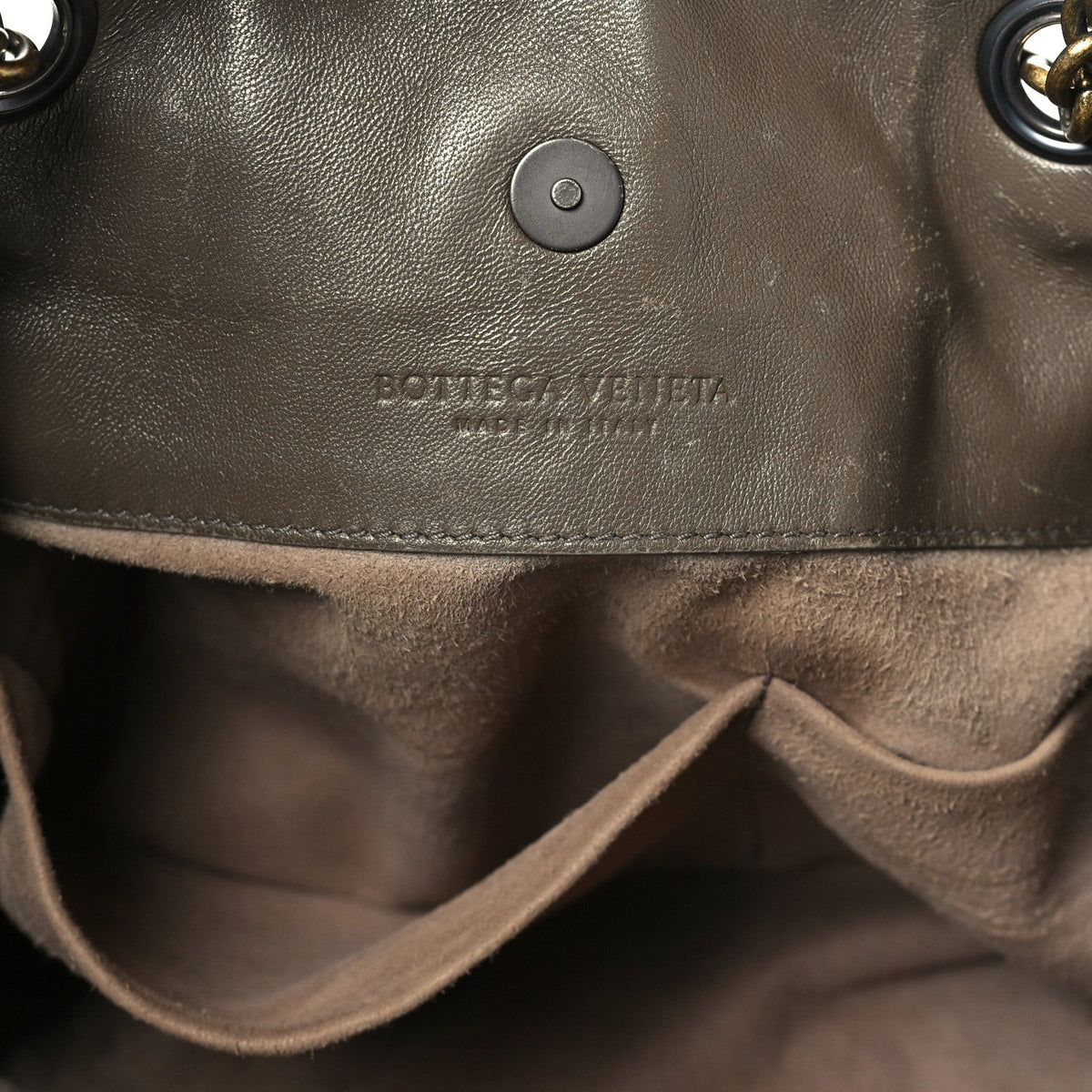 Nappa Intrecciato Medium Classic Chain Strap Tote Taupe Grey