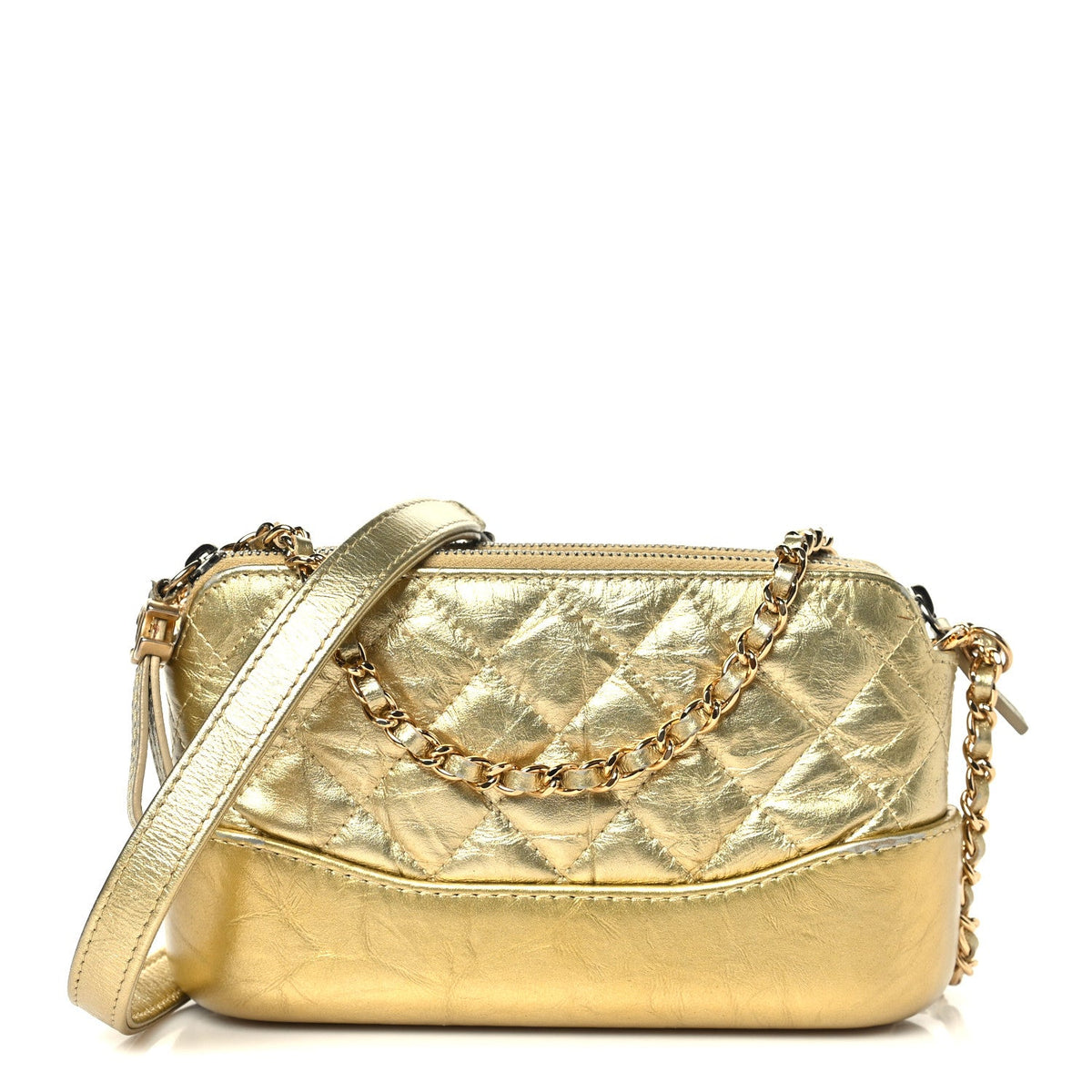 Metallic Aged Calfskin Quilted Small Gabrielle Clutch With Chain Gold