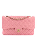 Iridescent Calfskin Quilted Medium Double Flap Pink