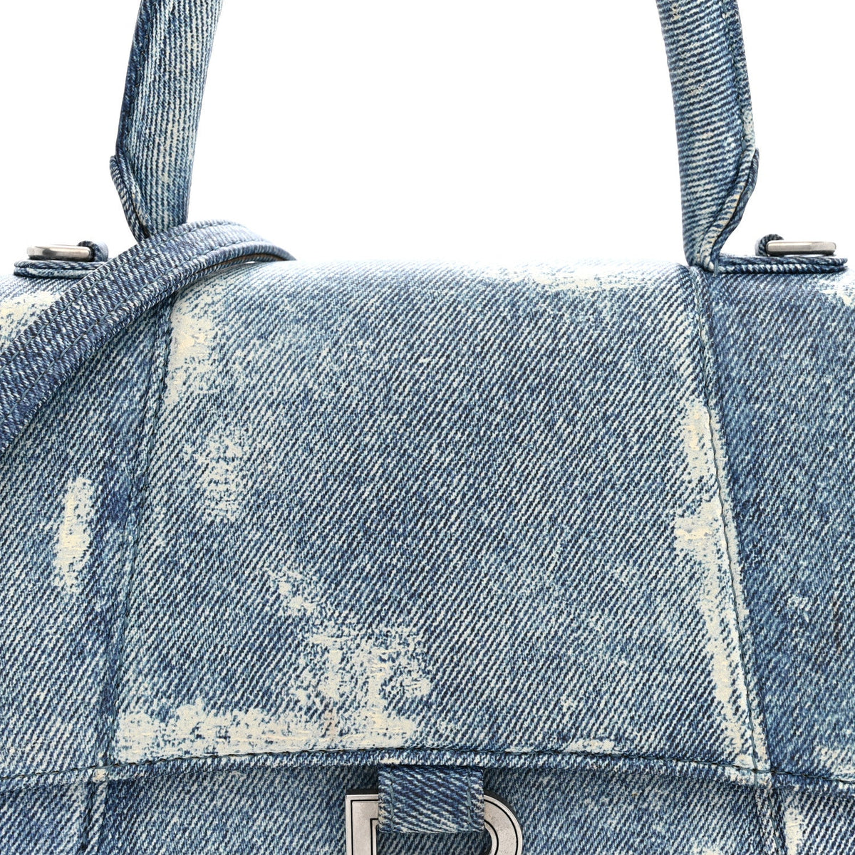 Nappa Denim Printed Small Hourglass Top Handle Bag Denim Blue