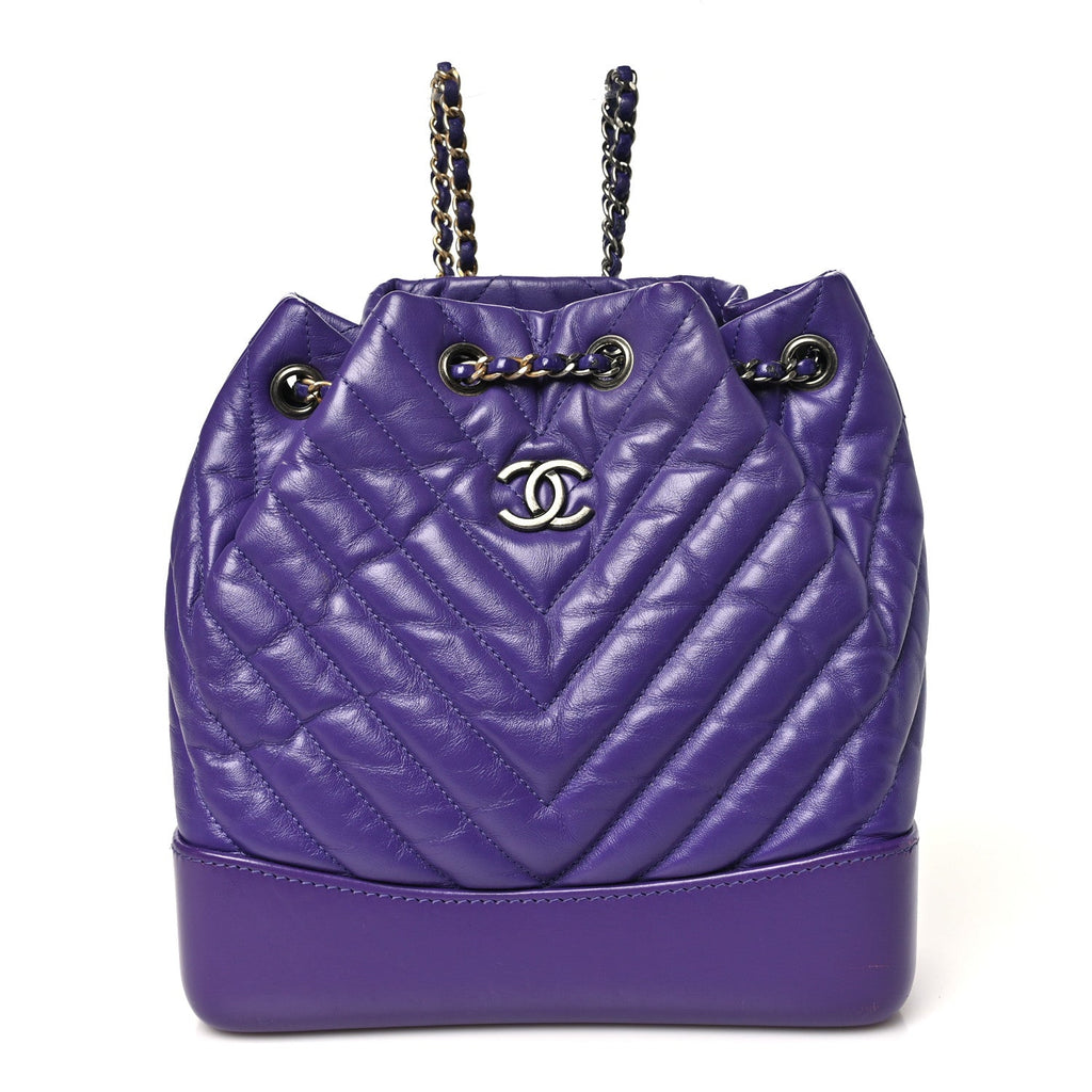 Aged Calfskin Chevron Quilted Small Gabrielle Backpack Purple