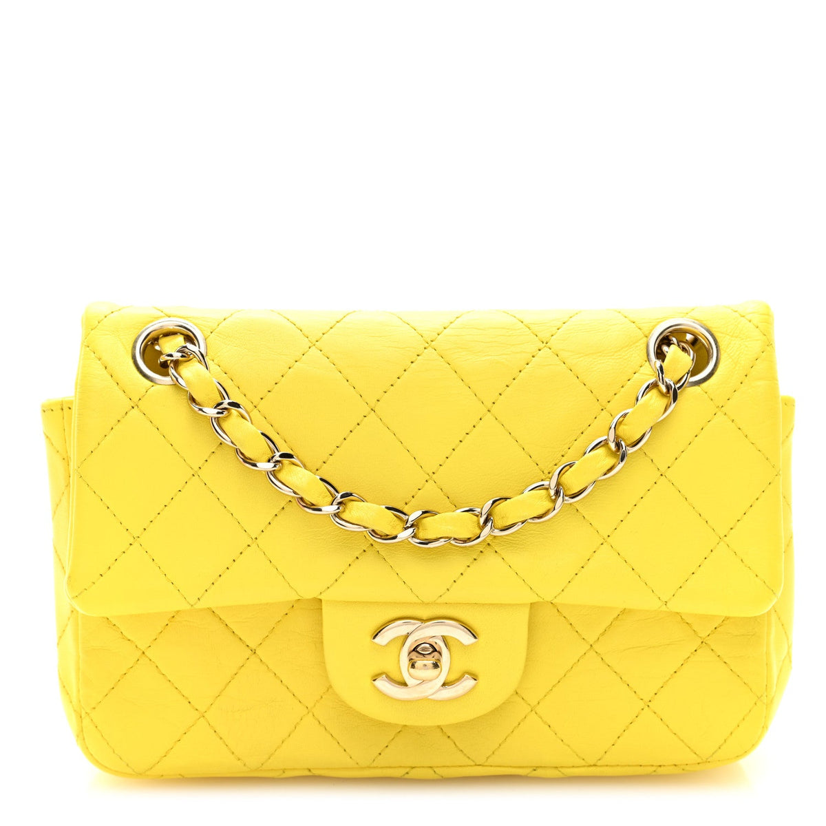 Lambskin Quilted Mini Rectangular Flap Yellow