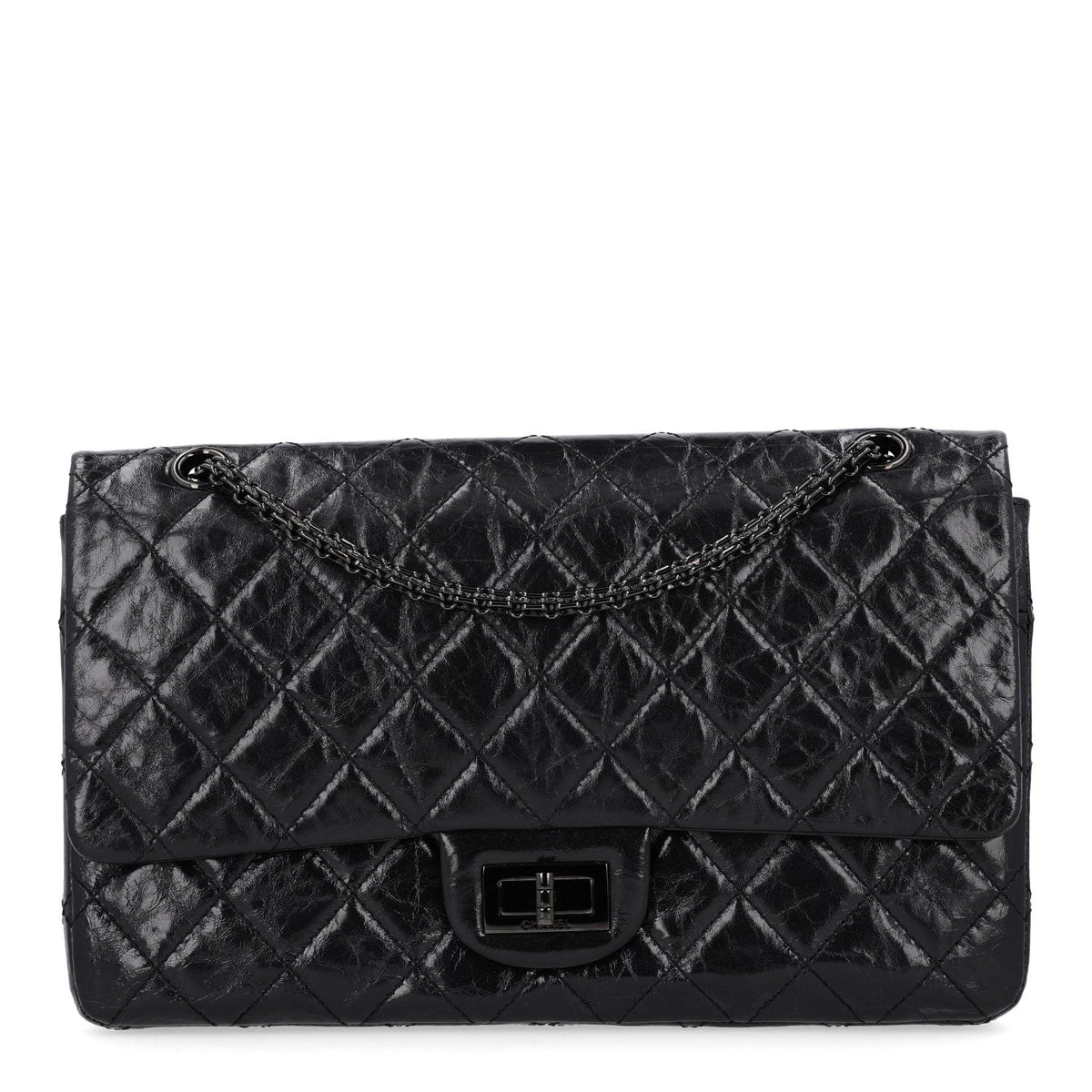 Glazed Aged Calfskin Quilted 2.55 Reissue 227 Flap  So Black