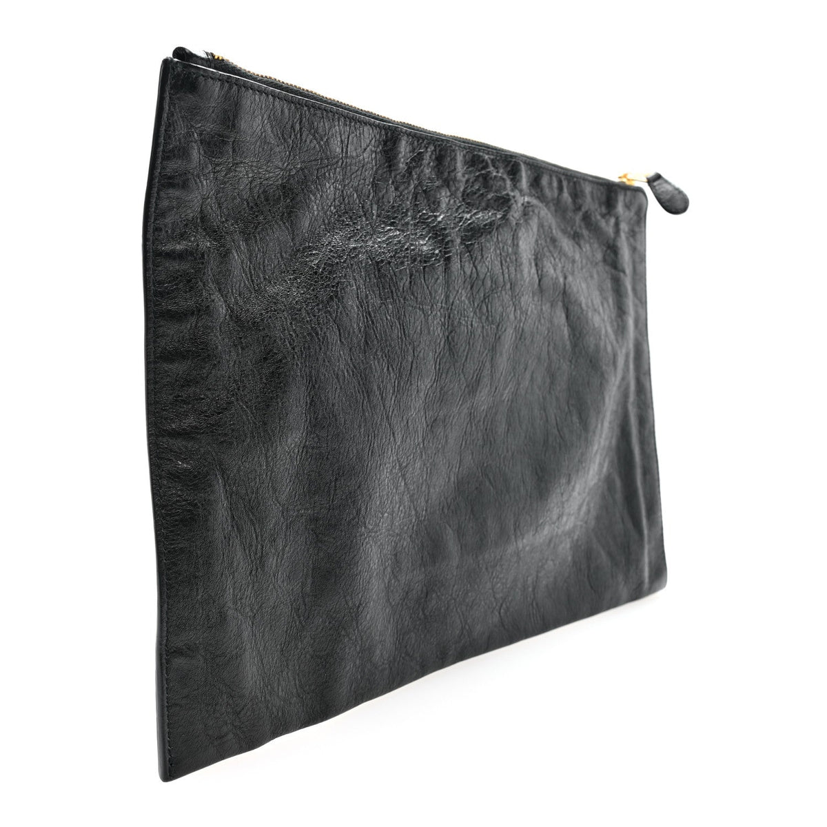 Agneau Giant 12 Gold Hardware Pouch Clutch Black