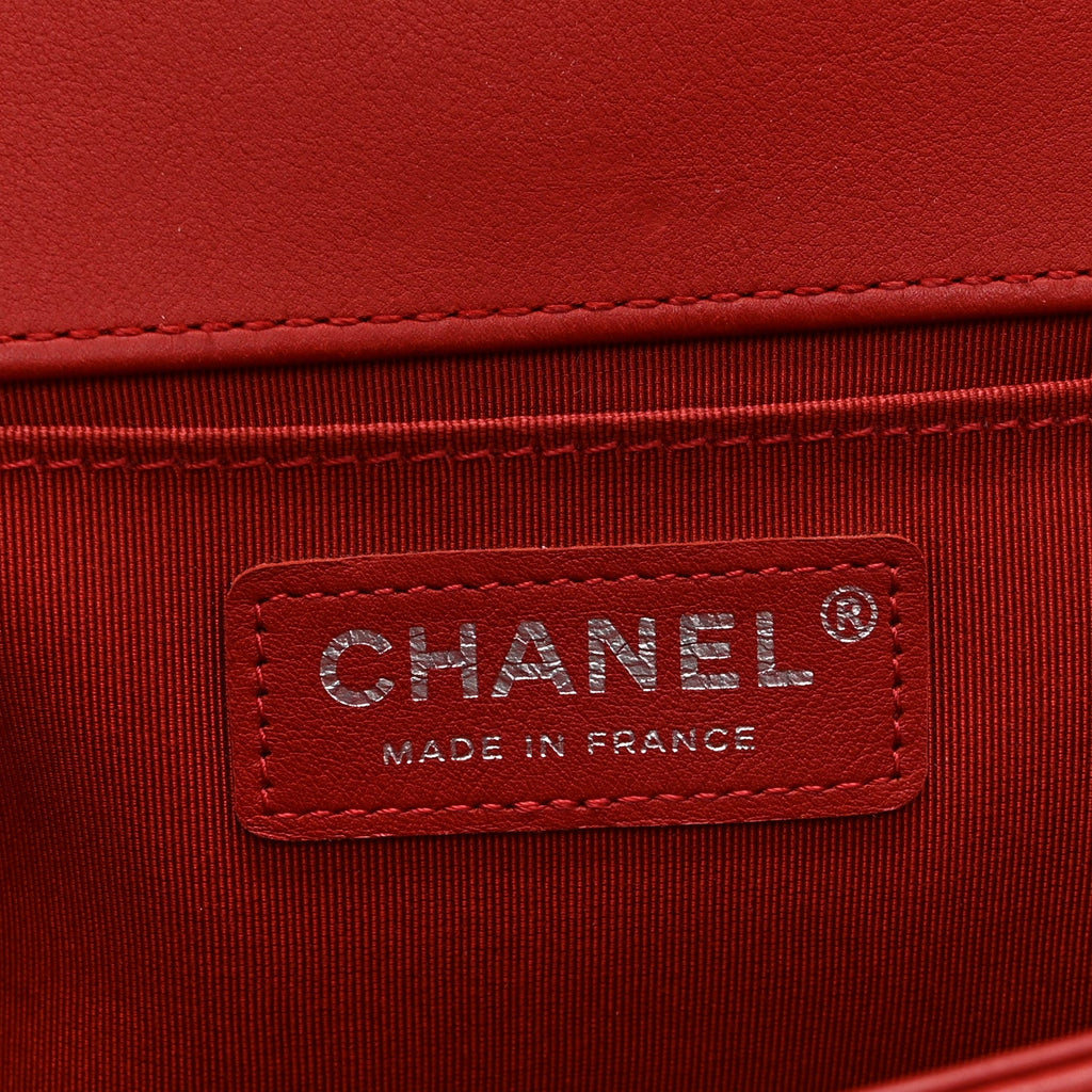Calfskin Chevron Quilted Medium Boy Flap Red
