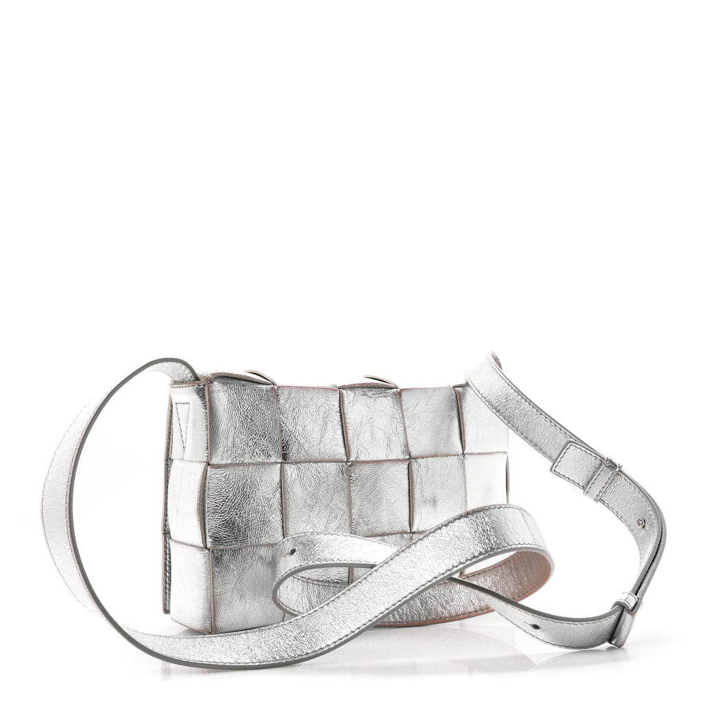 Metallic Lambskin Maxi Intrecciato Cassette Crossbody Bag Silver