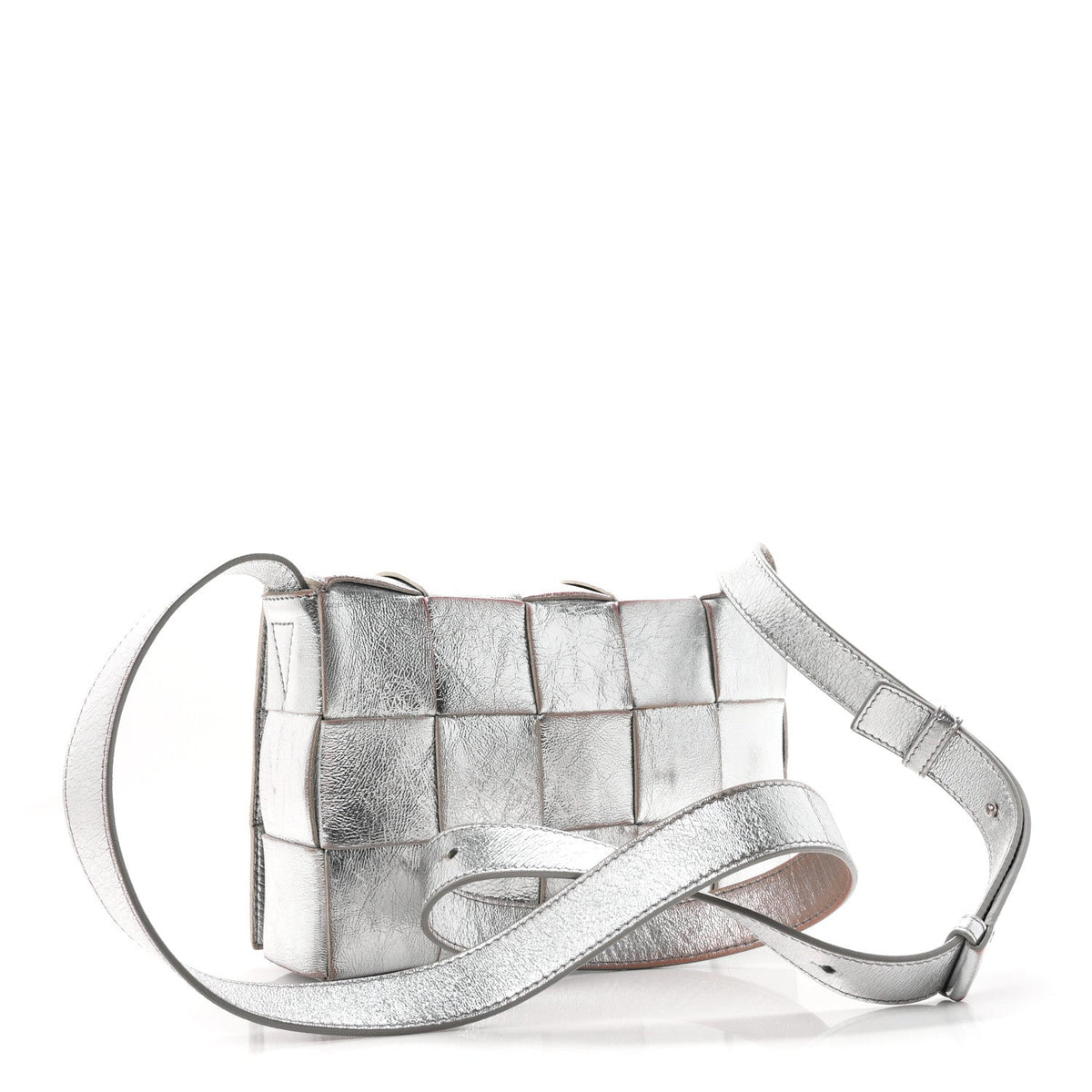 Metallic Lambskin Maxi Intrecciato Cassette Crossbody Bag Silver
