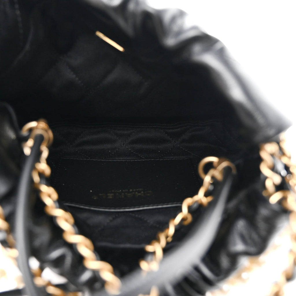 Shiny Crumpled Calfskin Quilted Pearl Mini Chanel 22 Black