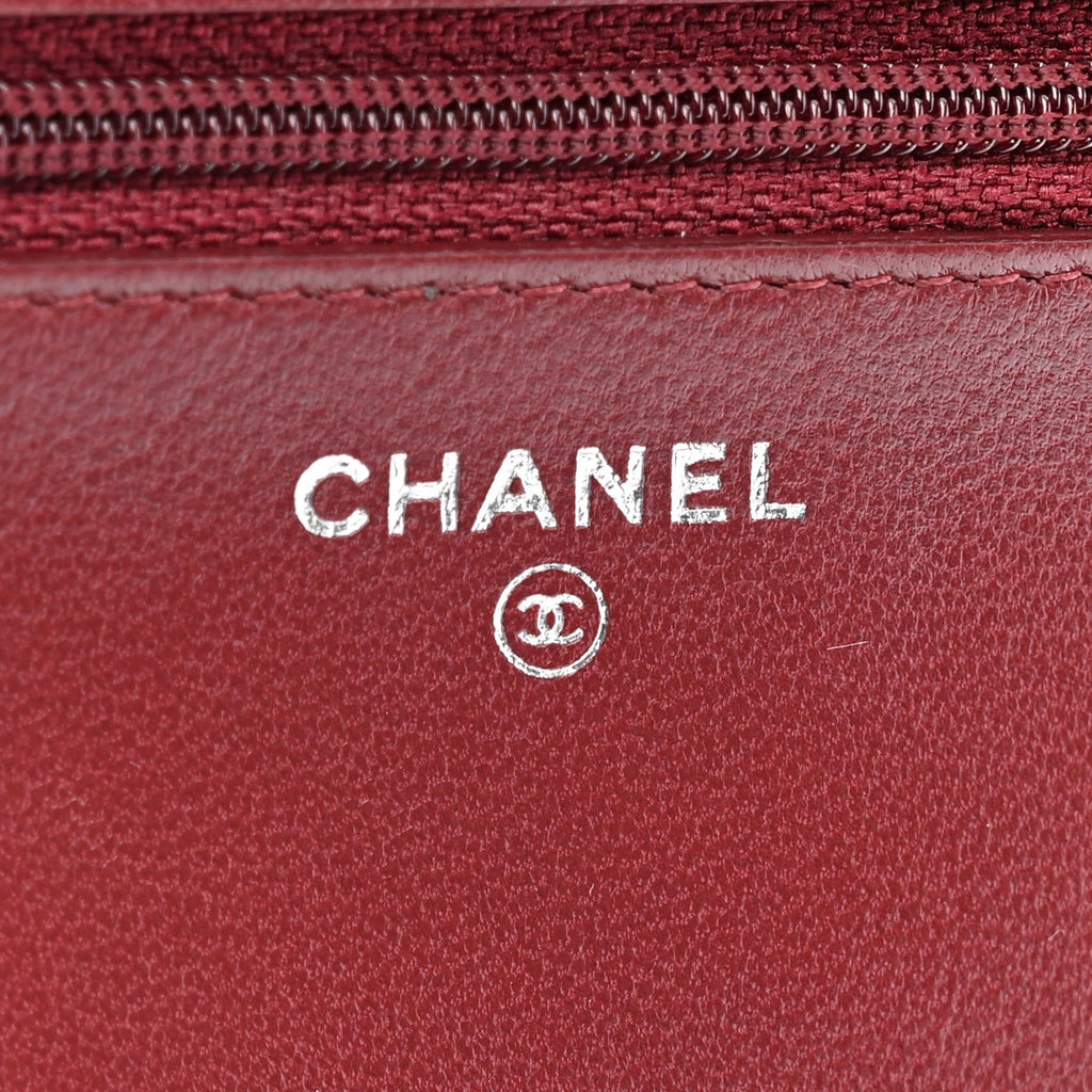 Lambskin Quilted Wallet On Chain WOC Burgundy