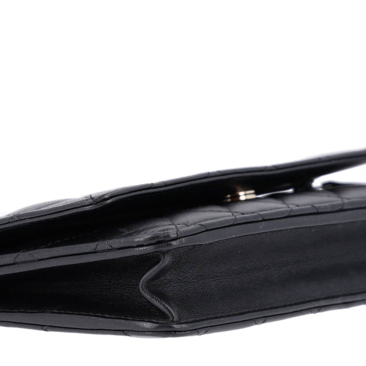 Lambskin Quilted Pearl Wallet On Chain WOC Black