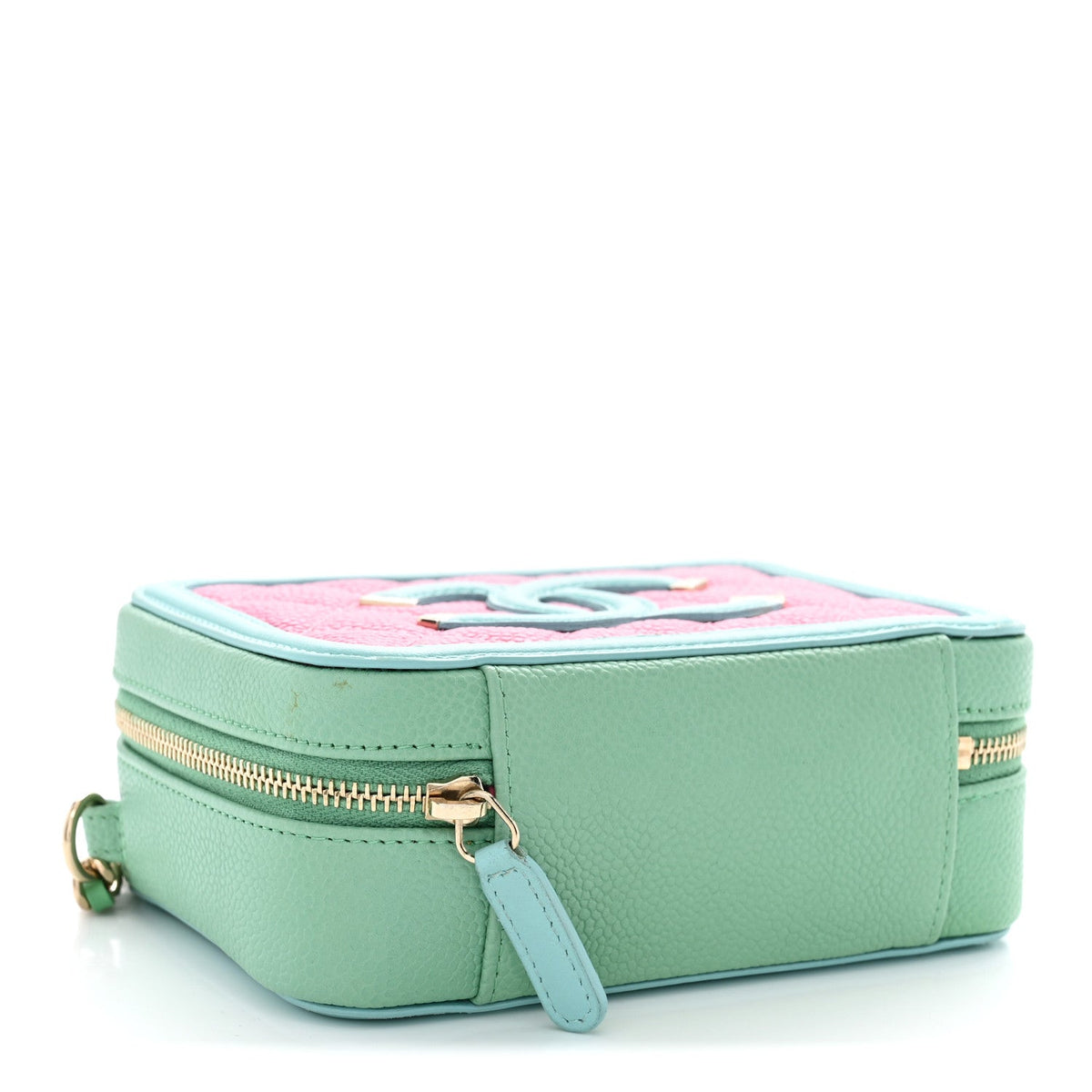 Caviar Quilted Filigree Vanity Clutch With Chain Pink Light Blue Green