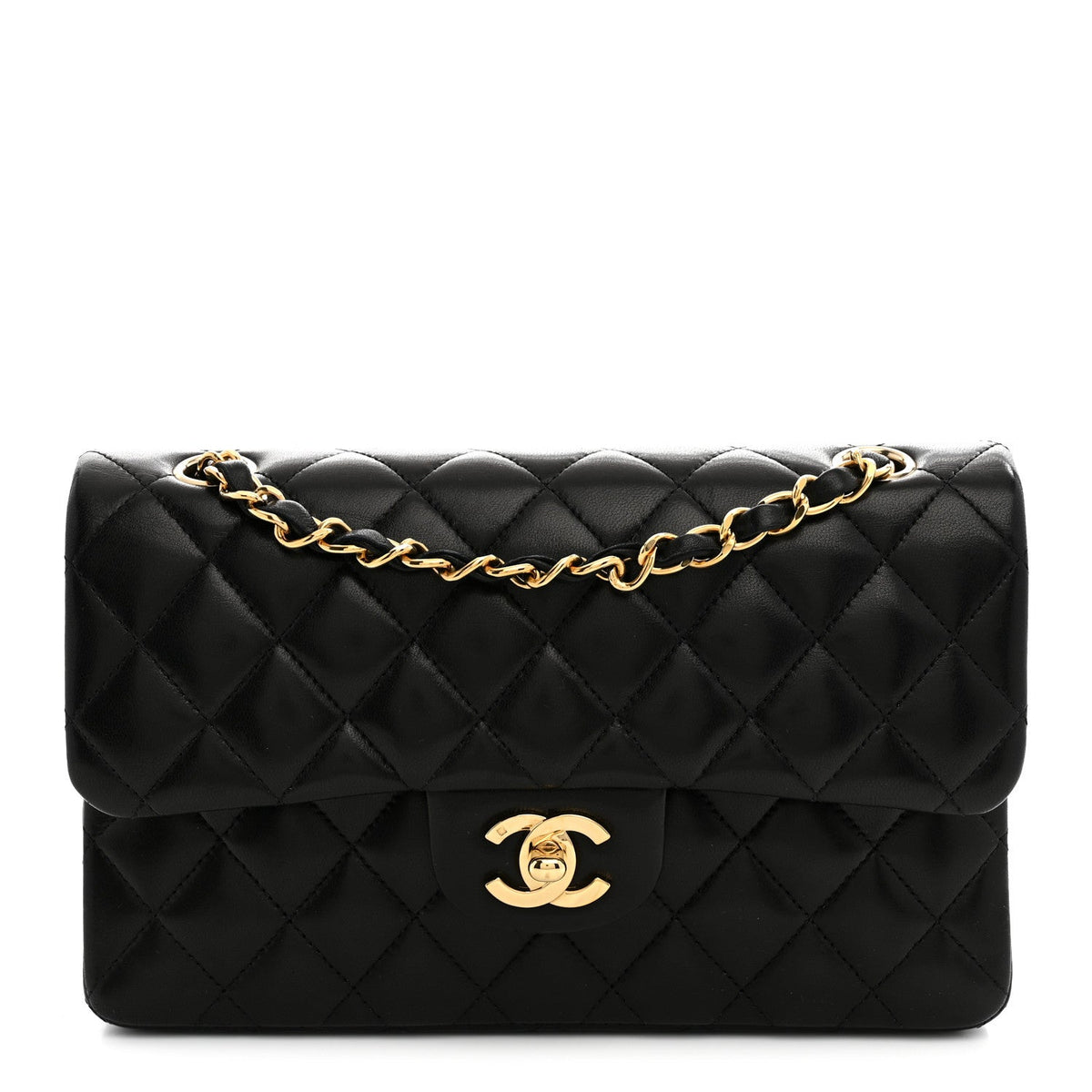 Lambskin Quilted Small Double Flap Black