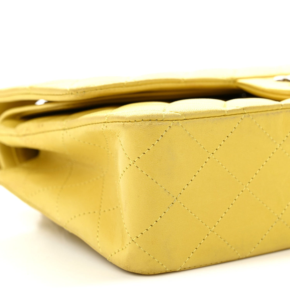 Lambskin Quilted Medium Double Flap Yellow