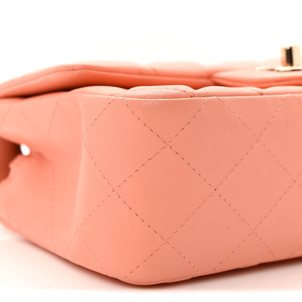 Lambskin Quilted Mini Rectangular Flap Light Pink