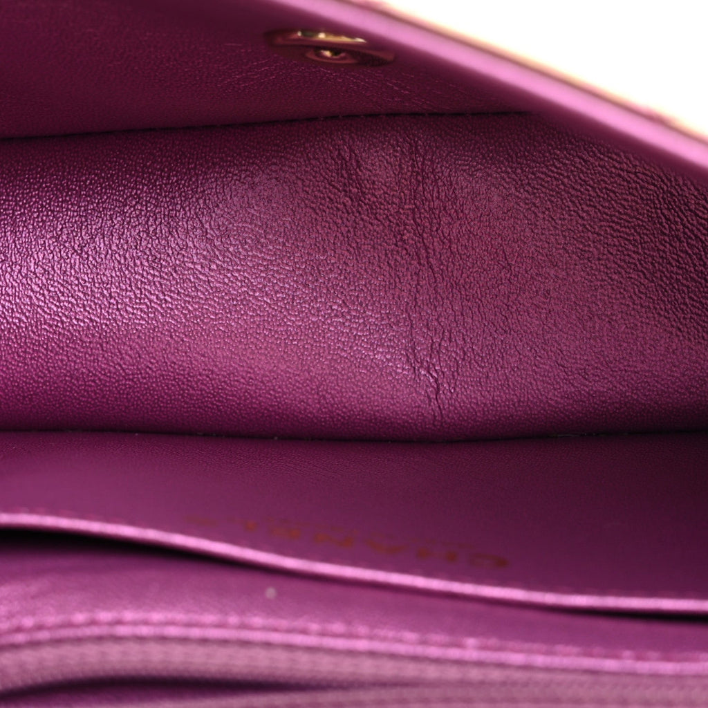 Iridescent Lambskin Quilted Mini Rectangular Flap Purple