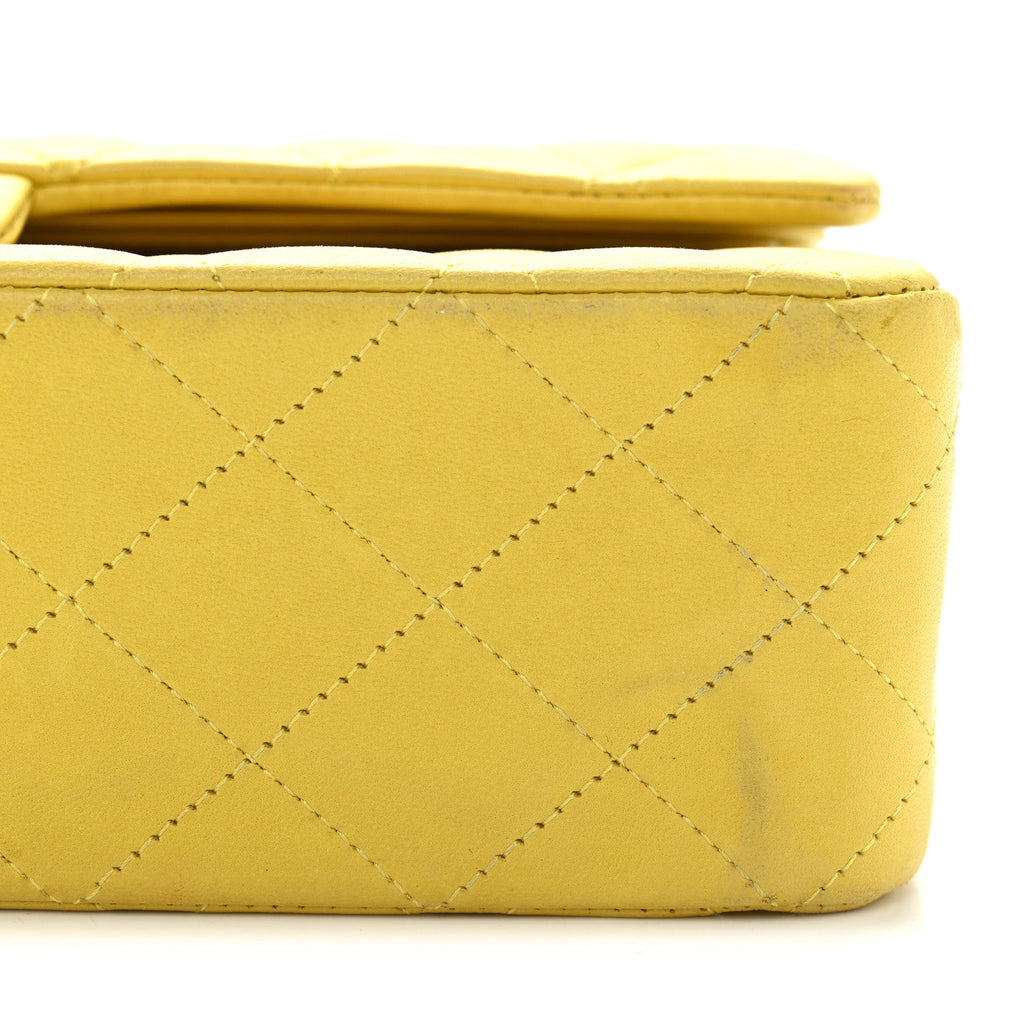 Lambskin Quilted Medium Double Flap Yellow