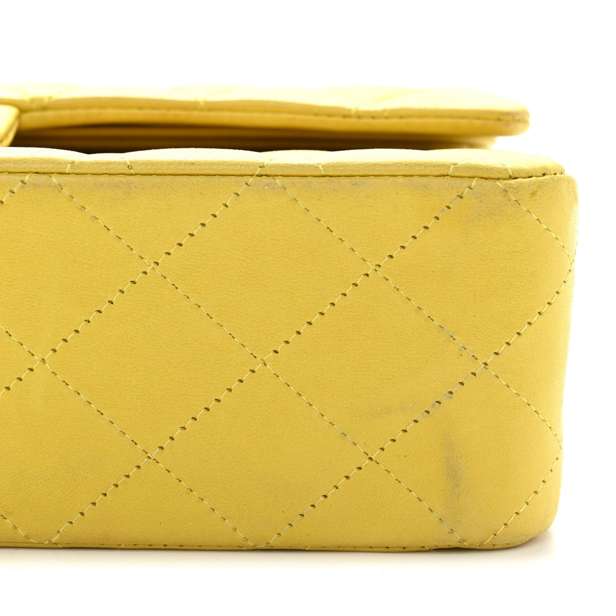 Lambskin Quilted Medium Double Flap Yellow