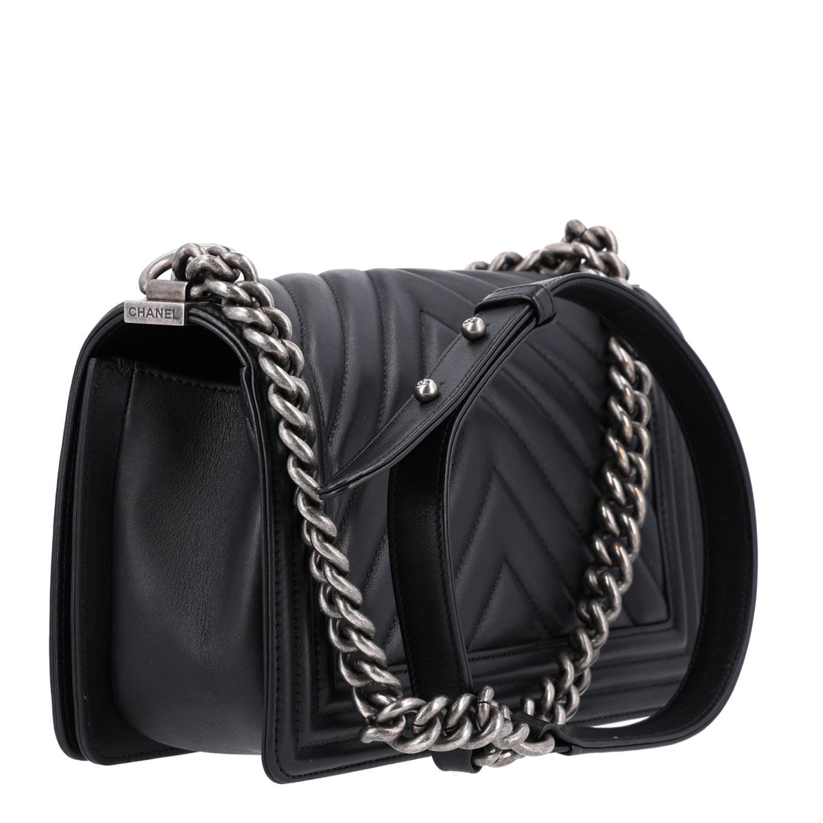 Lambskin Chevron Quilted Medium Boy Flap Black