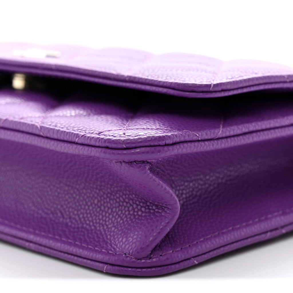 Caviar Quilted Wallet on Chain WOC Purple