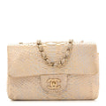Metallic Snakeskin Mini Rectangular Flap White Gold