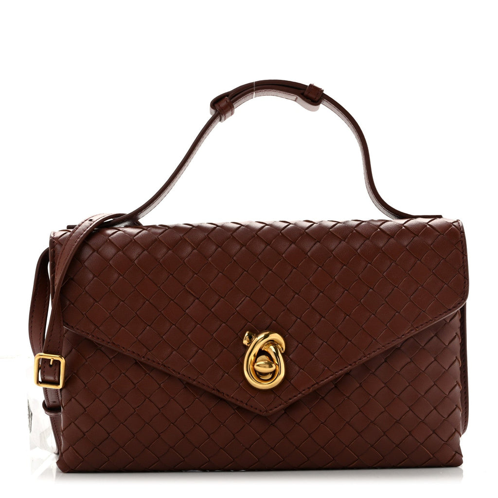 Nappa Intrecciato Knot Lock Top Handle Crossbody Bag Amber