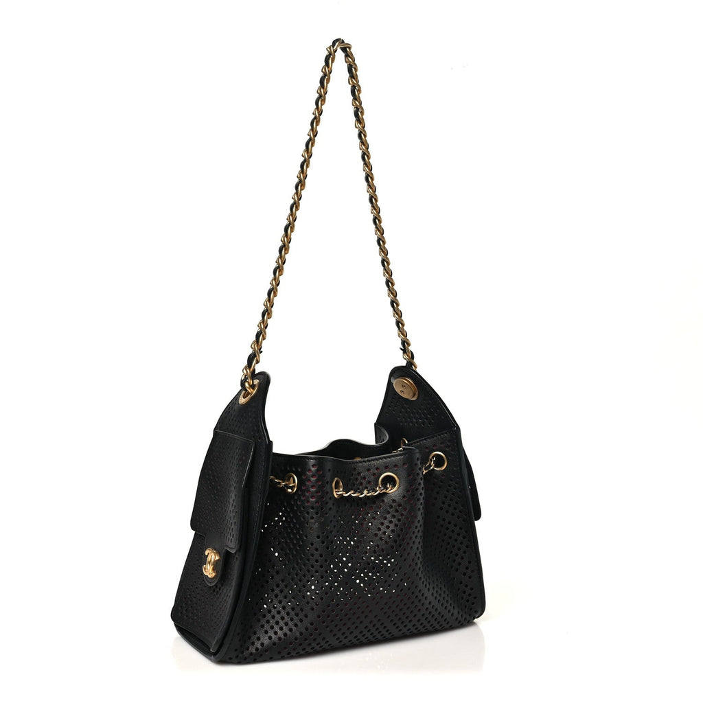 Perforated Calfskin Mini Chanel 25 Handbag Black