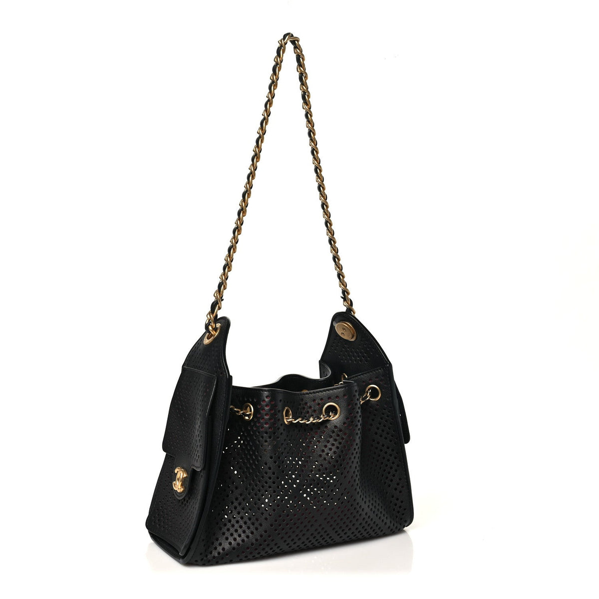 Perforated Calfskin Mini Chanel 25 Handbag Black