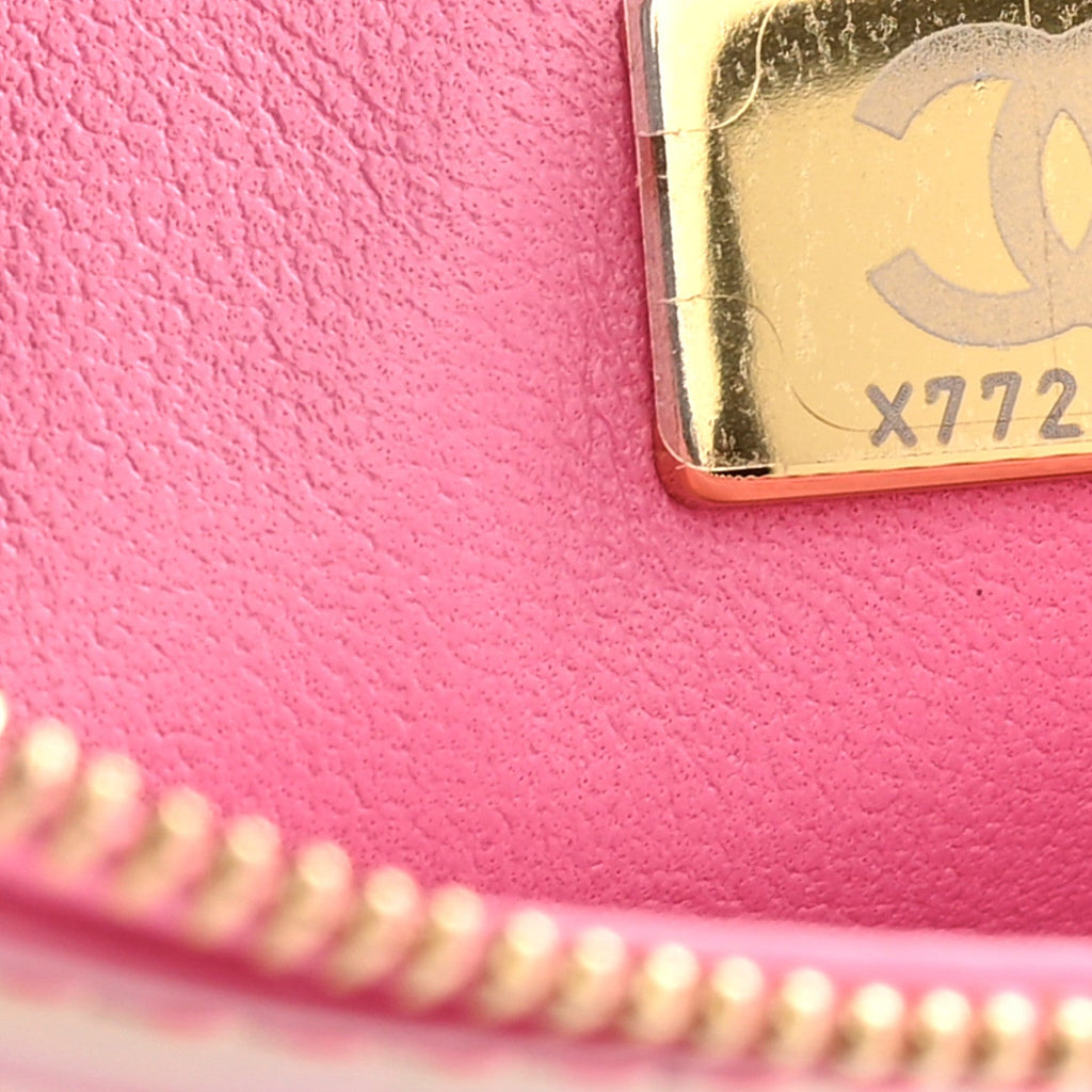Iridescent Calfskin Crocodile Embossed Wallet On Chain WOC Pink