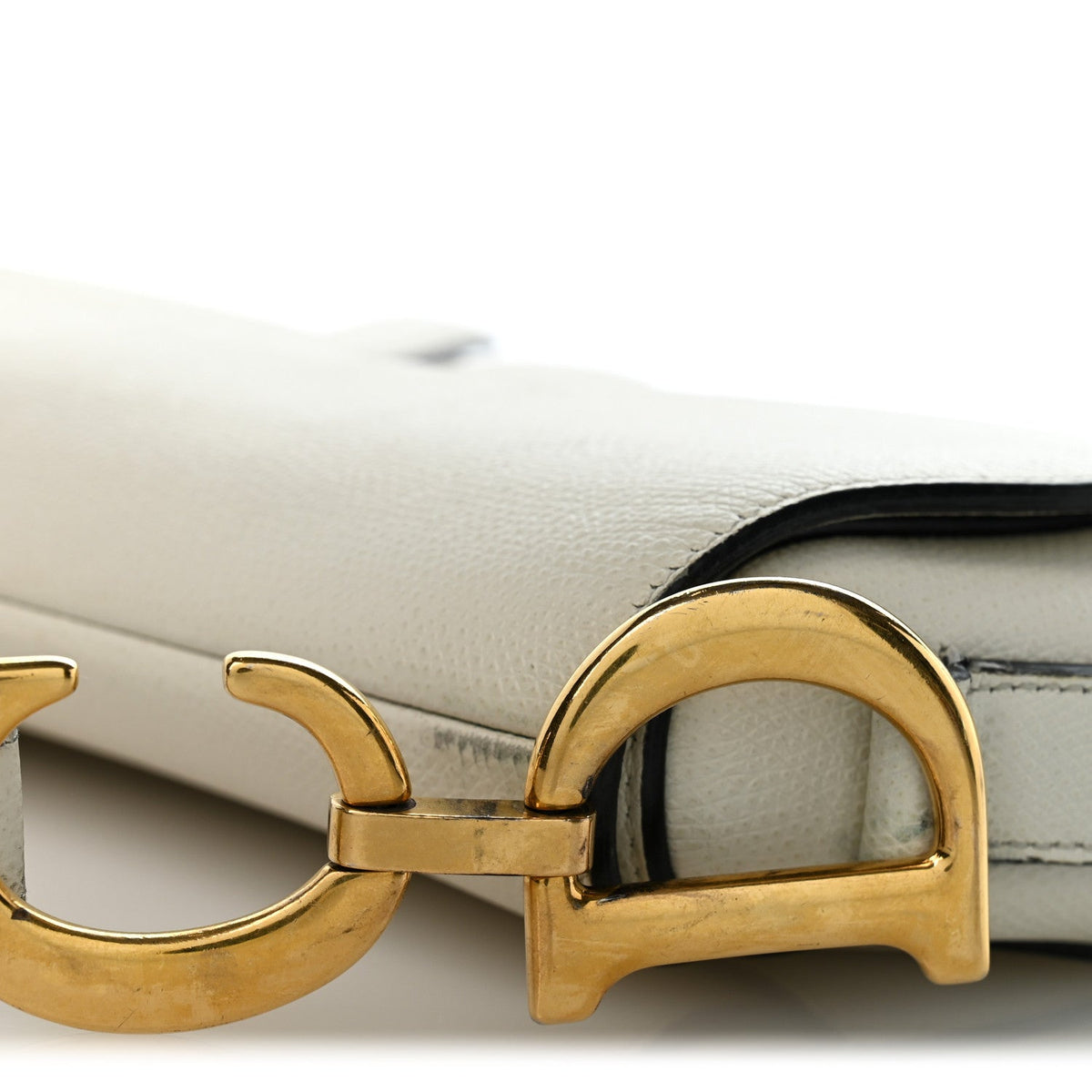 Grained Calfskin Saddle Bag White