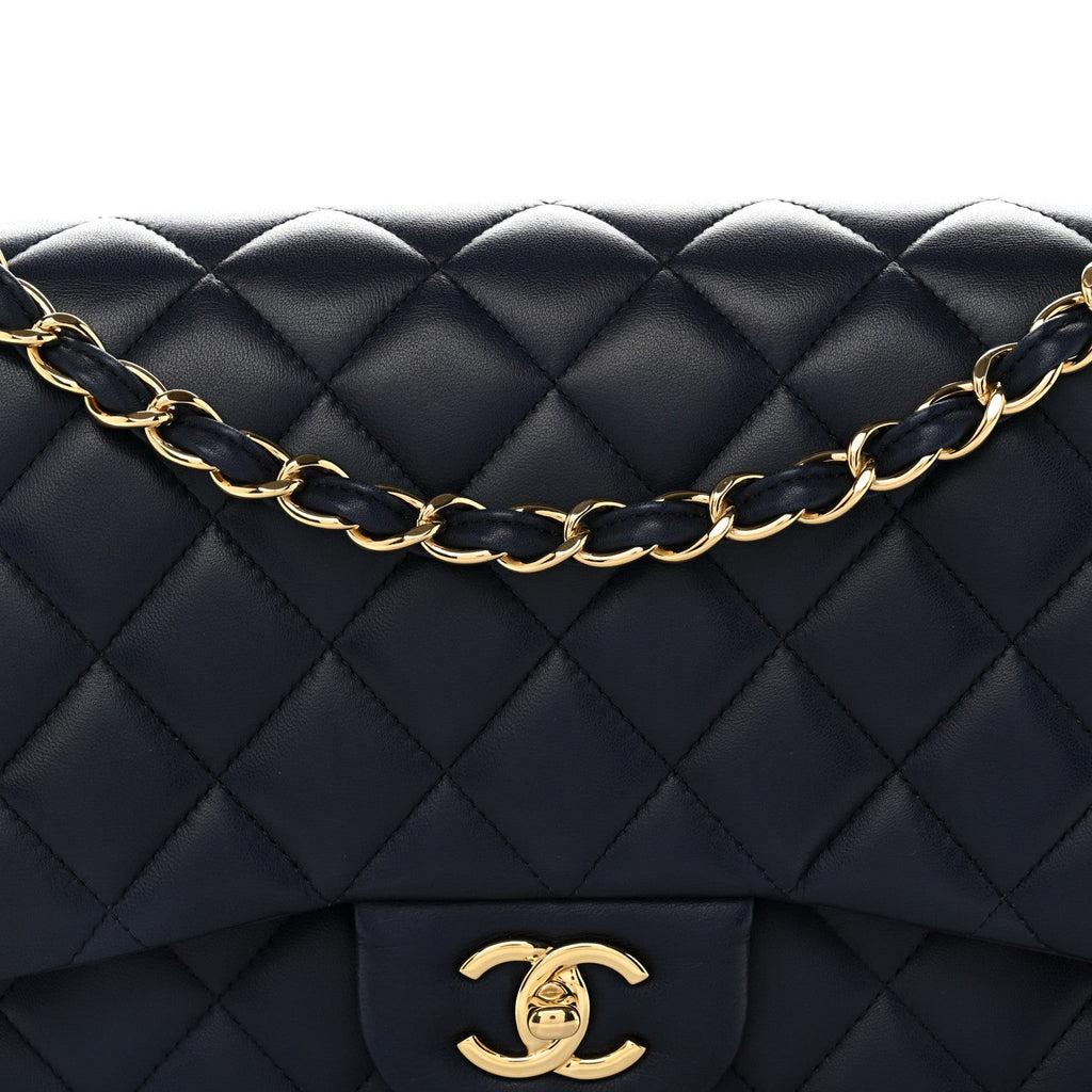 Lambskin Quilted Jumbo Double Flap Navy