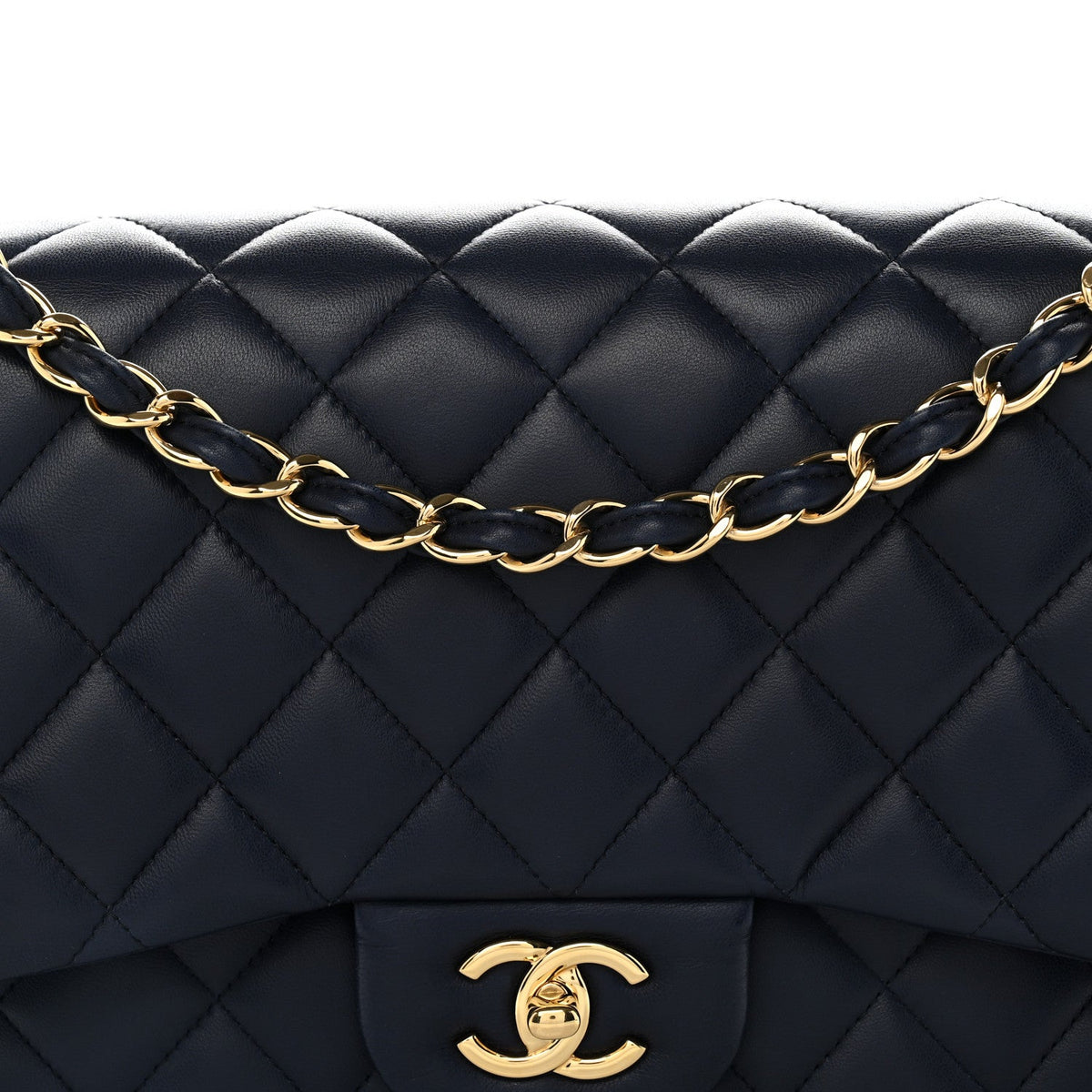 Lambskin Quilted Jumbo Double Flap Navy