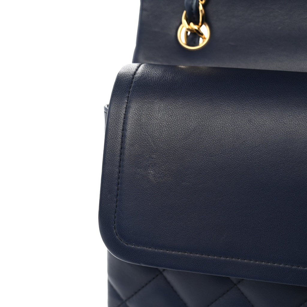 Lambskin Quilted Jumbo Double Flap Navy