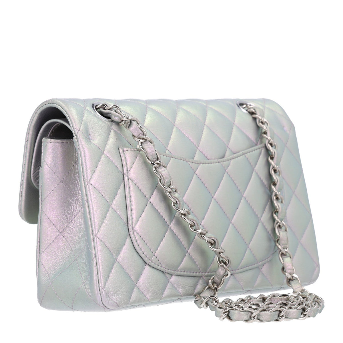 Iridescent Calfskin Quilted Small Double Flap Light Purple