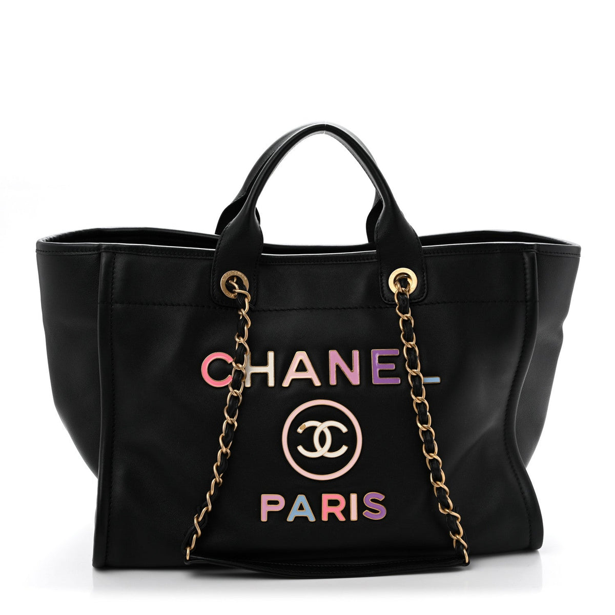 Calfskin Medium Deauville Tote Black Multicolor