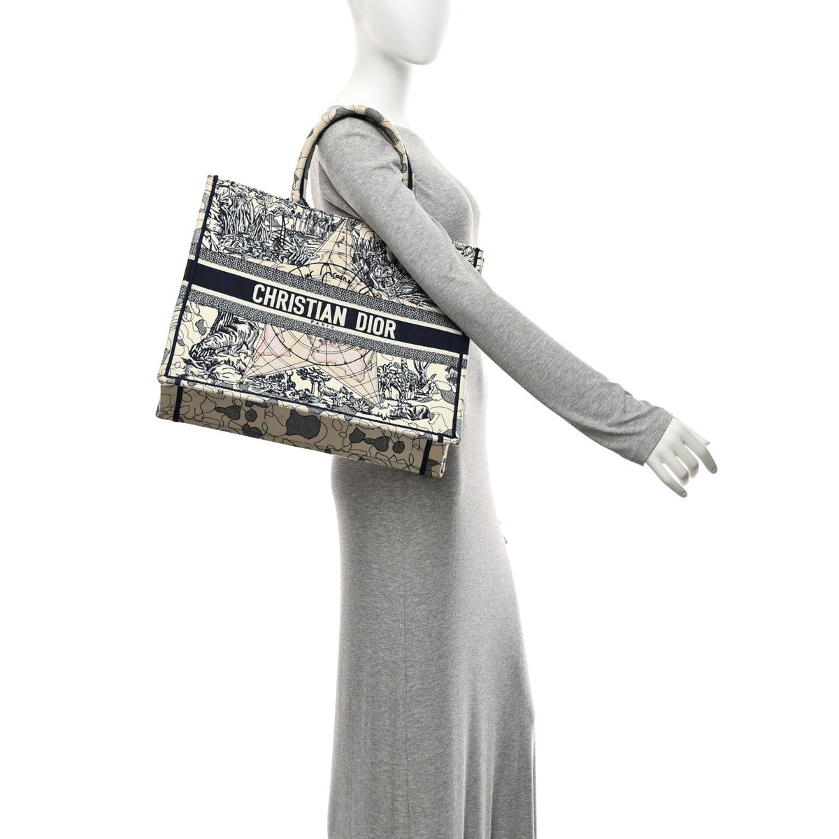 Canvas Embroidered Large Around The World Book Tote Blue