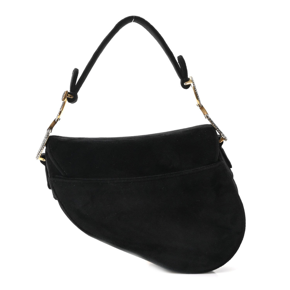 Velvet Crystal Mini Saddle Bag Black