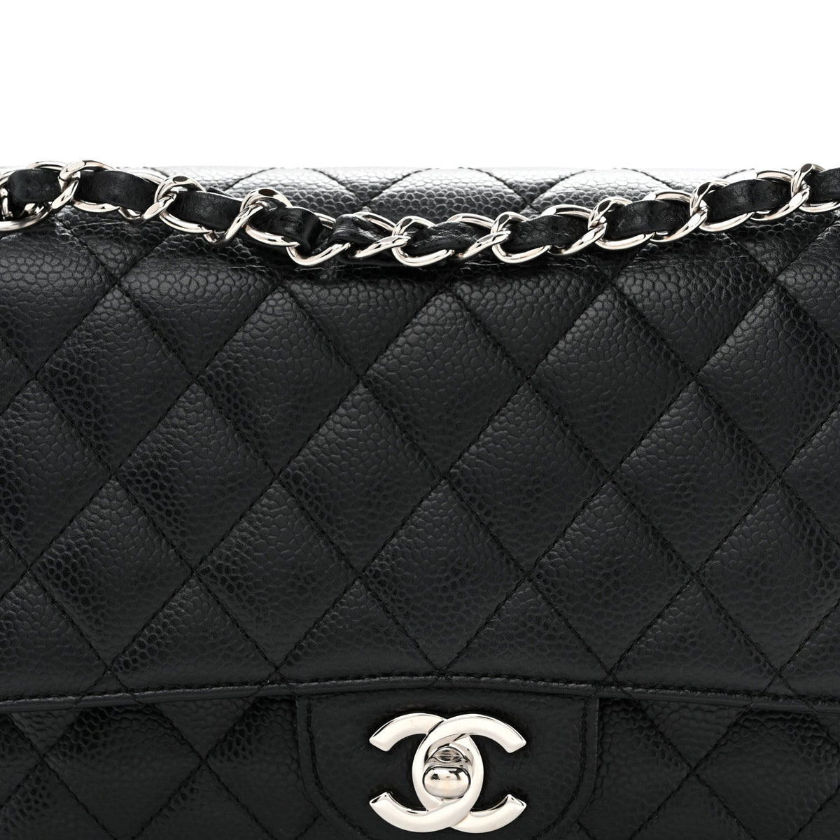 Caviar Quilted Medium Double Flap Black