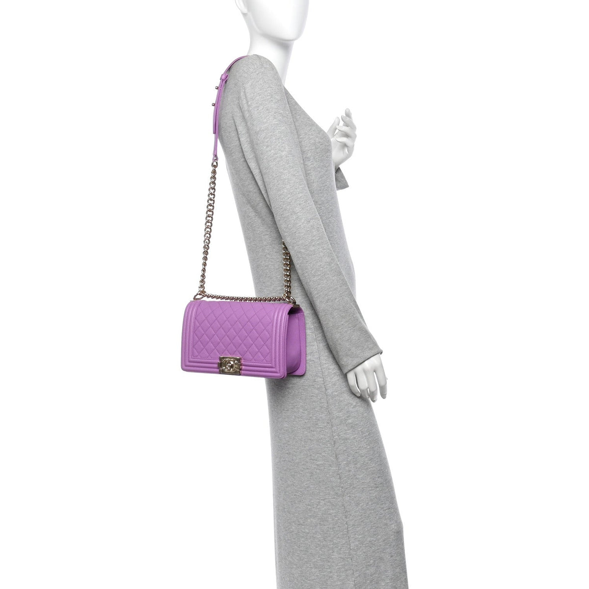 Caviar Quilted Medium Boy Flap Purple