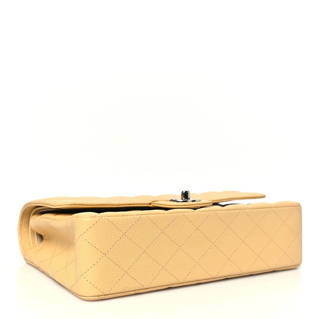Caviar Quilted Medium Double Flap Light Yellow